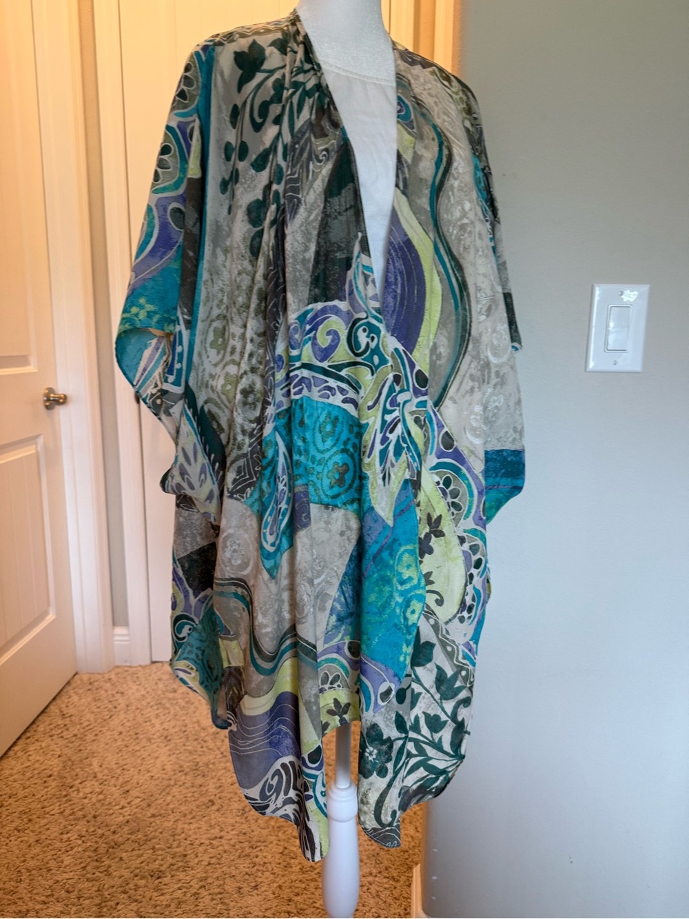 Chico's Teal, Blue & Gray Swirl Print Blouse